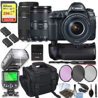 Canon EOS 5D Mark IV DSLR Camera with 24-105mm f/4L II Lens Kit + Canon 75-300 III Lens + 256GB Sandisk Memory, TTL Speedlight Flash (Good Upto 180 Ft), Power Grip + Holiday Special Bundle