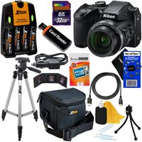 Nikon COOLPIX B500 Wi-Fi, NFC Digital Camera w/40x Zoom & HD Video (Black) - International Version (No Warranty) + 4 AA Batteries with Charger + 10pc 32GB Dlx Accessory Kit w/ HeroFiber Cleaning Cloth