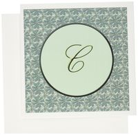 3dRose Elegant letter C in round frame surrounded by floral pattern all in teal green monotones - Greeting Cards, 6 x 6 inches, set of 6 (gc_36011_1)