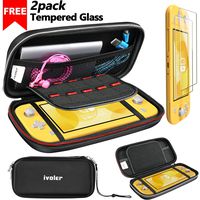 Carrying Case for Nintendo Switch Lite with 2 Pack Screen Protector, iVoler Ultra Slim Portable Hard Shell Pouch Travel Game Bag for Switch Lite Console Accessories Holds 10 Game Cards,Black