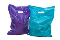 Merchandise bags: ACME Bag Bros 100 large purple and teal merchandise bags, plastic bags with handles 12x15"; plastic retail bags; for party, gifts, small retail shops & trade shows