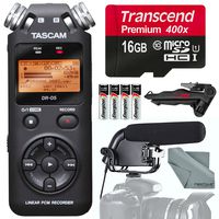 Tascam DR-05 Portable Handheld Digital Audio Recorder and Accessory Bundle with Shotgun Microphone + Tripod + 16GB + Batteries + More