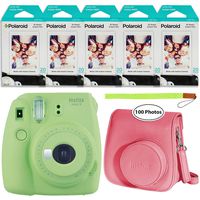 Fujifilm Instax Mini 9 Instant Camera (Lime Green), Groovy Case and 5X Twin Pack Instant Film (100 Sheets) Bundle