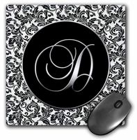 3dRose LLC 8 x 8 x 0.25 Inches Mouse Pad, Letter D Black/White Damask (mp_38753_1)