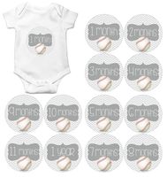 Gift Set of 12 Round Keepsake Photography Monthly Baby Stickers with Baseballs MOSB044