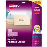 Avery Matte Frosted Clear Address Labels for Inkjet Printers, 1" x 2-5/8", 750 Labels (8660)