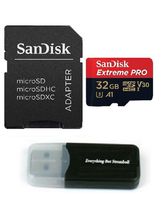 Sandisk 32GB Extreme Pro 4K Memory Card works with Samsung Galaxy S9, S9+, S8, S8 Plus, Note 8, S7, S7 Edge - UHS-1 V30 Micro (SDSQXCG-032G-GN6MA) with Everything But Stromboli (TM) Card Reader