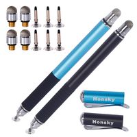Honsky Touch Screen Stylus: Universal 2 in 1 Precision Fine Tip Disc & Mesh Stylus, Stylist Pens, Capacitive Touchscreen Stylus Pen for Cell Phone Tablet (2Packs, 10 Replacement Tips,Black,Blue)
