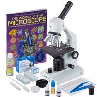 AmScope M500C-LED-SP14-CLS-50P100S-WM 40x-2500x Cordless LED Compound Biological Microscope with Extensive Slide Preparation Kit and Book