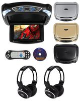 Rockville RVD9BGB Black/Grey/Beige 9" DVD Flip Down Car Monitor, HDMI+Headphones