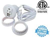 Desktop Power Grommet Outlet Data Center, 2" or 3" Hole No Drilling Required, 2 Outlet W/2 USB Ports(FREE RETURN) (WHITE- 2" (No Drilling Required- 6ft Power Cord))
