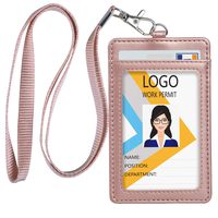 Leather ID Badge Holder, Vertical PU Leather ID Badge Holder with 1 Clear ID Window & 1 Credit Card Slot and a Detachable Neck Lanyard (Rose Gold)