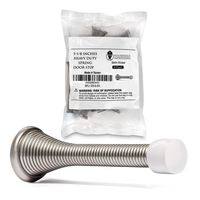 HouseHold Impressions 8 Pack Satin Nickel Door Stoppers - 3 ⅛" Flexible Heavy Duty RustProof Screw-in Stainless Steel Spring Stops with BabyProof White Rubber Bumper Tips - Protects Walls from Damage