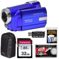 Vivitar DVR-508 HD Digital Video Camera Camcorder (Blue) with 32GB Card + Case + Kit