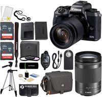 Canon EOS M5 Mirrorless 24.2MP Wi-Fi 1080p HD Video Digital Camera with EF-M 18-150mm is STM Lens + 2X 32GB Cards + Tamrac Case + Tripod + Hand Grip + Filter Kit - 64GB Accessories Bundle