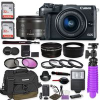 Canon EOS M6 Mirrorless Digital Camera (Black) Premium Accessory Bundle with Canon EF-M 15-45mm is STM Lens (Graphite) + Shoulder Case + 64GB Memory + HD Filters + Auxiliary Lenses