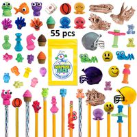 Super Secret Surprise Sack 50+ pc Amazing Pencil Topper Variety Pack (30 Eraser Pencil Toppers and 25 Fun Non-Eraser Pencil Toppers) with 1 (TM)