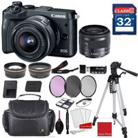 Canon EOS M6 Mirrorless Digital Camera (Black) with Canon EF-M 15-45mm f/3.5-6.3 is STM Lens (Graphite) + Professional Accessory Bundle