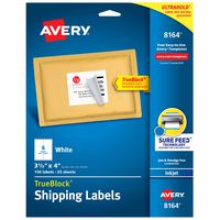 Avery Shipping Labels with TrueBlock Technology for Inkjet Printers , 3-1/3" x 4", 150 Labels per Pack, Case Pack of 5 (8164)