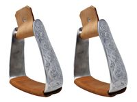 CHALLENGER Horse Western 5 1/2" Wide Angled Slanted Aluminum Engraved Saddle Stirrups 5196