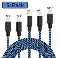 HappyDuck MFi iPhone Charger Lightning Cable MFi Certified 5-Pack 3ft 3ft 6ft 6ft 10ft Nylon Braided USB Charging & Syncing Cord Compatible iPhone X/8/7/6/iPad and More