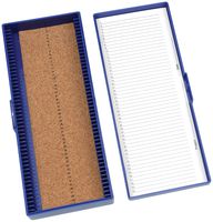 Heathrow Scientific HD15996A Blue Cork Lined 50 Place Microscope Slide Box, 8.3" Length x 3.38" Width x 1.25" Height