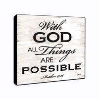 LACOFFIO with God Matthew 19:26 Wall Art Spiritual Décor Plaque 6" x 6" Housewarming Gift Idea