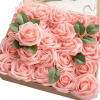 Ling's moment Artificial Flowers 25pcs Real Looking Pink Fake Roses w/Stem for DIY Wedding Bouquets Centerpieces Bridal Shower Party Home Decorations
