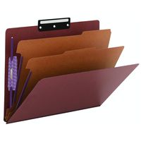 Smead Pressboard Classification Folder with SafeSHIELD Fasteners, 1/3-Cut Flat Metal Tab, 2 Dividers, 2" Exp., Letter Size, Red, 10 per Box (14230)