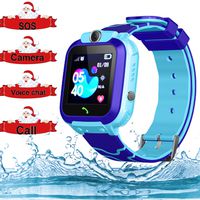Smart Watch for Kids GPS Tracker - IP67 Waterproof Smartwatches with SOS Voice Chat Camera Flashlight Alarm Clock Digital Wrist Watch Smartwatch Girls Boys Birthday Gifts (03 Waterproof Blue)