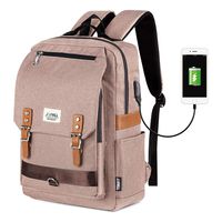 Vintage Laptop Backpack, Casual School College Backpack for Women for Men, Fits 15.6 Inch Notebook With USB Charging Port (Khaki)