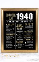 Katie Doodle 80th Birthday Decorations Party Supplies Gifts for Women or Men - Includes 8x10 Back in 1940 Print [Unframed], BD080, Black and Gold