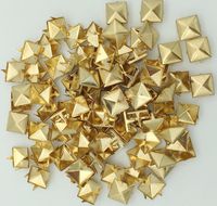 100pcs 10mm Square DIY Leathercraft Metal Punk Spikes Spots Pyramid Studs Nailheads (Gold)
