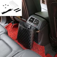 eJiasu Vehicle Trash Can, Car Trash Can Car Trash Bag Car Garbage Can Auto Trash Can Car Garbage Bags Auto Trash Bin Grid Pattern PU Leather Waterproof Car Trash Container(Black)