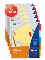 Avery 5-Tab Binder Dividers, Insertable Multicolor Big Tabs, 6 Sets (11109)