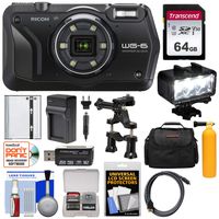 Ricoh WG-6 Waterproof/Shockproof Digital Camera (Black) with 64GB Card + Battery + Charger + WP LED Light + Case Kit