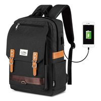 Vintage Laptop Backpack, Casual School College Backpack for Women for Men, Fits 15.6 Inch Notebook With USB Charging Port (Black)