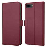 iPhone 8 Plus 7 Plus 6 Plus case ZOVER Genuine Leather Wallet Case with RFID Blocking Kickstand Feature Card Bison Fone Slots ID Holders and Magnetic Clasps Gift Box Wine Red (Undetachable Version)