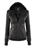 Lock and Love LL WJC664 Womens Faux Leather Jacket with Hoodie S Black