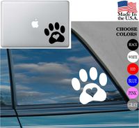PAW HEART Vinyl Decal Sticker for Car Window Laptop Adopt Dog Cat Love Pet (10) PAW - HEART, White)