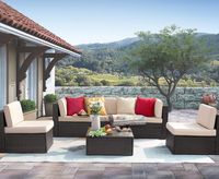 Homall 6 Pieces Patio Outdoor Furniture Sets, Low Back All-Weather Rattan Sectional Sofa Manual Weaving Wicker Conversation Set with Coffee Table and Washable Couch Cushions (Beige)