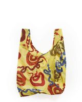BAGGU Standard Reusable Shopping Bag, Ripstop Nylon Grocery Tote or Lunch Bag, Yellow Snakes
