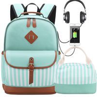 Canvas School Backpacks with Lunch Bag Women Laptop Bags with USB Charg Port