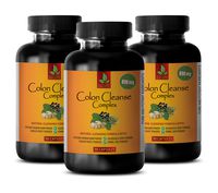 Digestion aid Pills - Colon Cleanse Complex 890 MG - Natural Cleansing Formula - Rhubarb Root Extract - 3 Bottles 270 Capsules