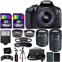 Canon EOS Rebel T6 DSLR Camera + EF-S 18-55mm Lens + 55-250mm is STM Zoom Lens + Bundled with Telephoto & Wide Lenses + Canon Case + Flash + ND & UV Filter Set + 48GB SD Memory + Tripod w/HeroFiber