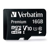 Verbatim 16GB Premium microSDHC Memory Card with Adapter, UHS-I V10 U1 Class 10