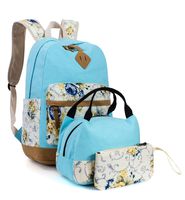 Leaper Floral Laptop Backpack School Daypack Bookbag Lunch Bag Purse Sky Blue