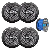 4X Pyle Marine 6.5" Waterproof Black 240 Watt Power and Low Profile Slim Style Speakers, 16-Gauge 50 Foot Tinned Speaker Wire