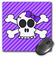3dRose LLC 8 X 8 X 0.25 Inches Cute Goth Punk Girl Skull with Bow and Crossbones Purple Stripes Mouse Pad (mp_24620_1)