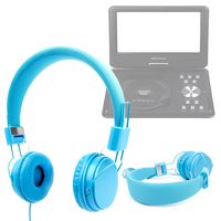 DURAGADGET Ultra-Stylish Blue Kids Headphones with Button Remote and Microphone - Suitable for Use with DBPower 9.5" Swivel Screen Handheld Portable DVD Player & 7.5'' 270° Swivel Portable DVD Player